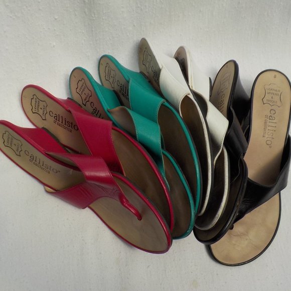 Lot of 4 Pair Vintage Callisto Leather Slip-on Wedge Sandals SZ 8 - Picture 5 of 14